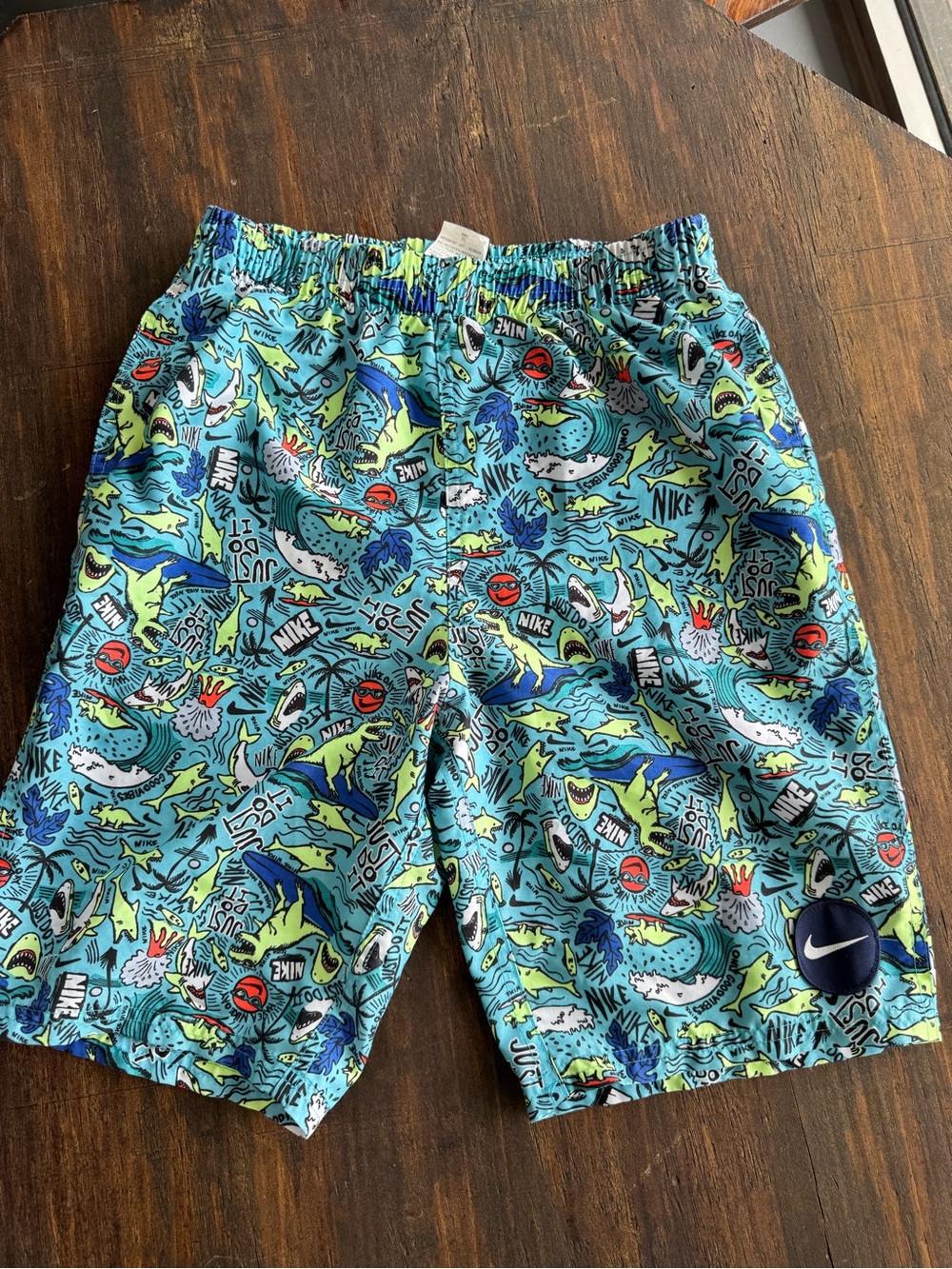 Nike Turquoise Multi Shark-Print Swim Trunks